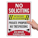 SmartSign “No Soliciting No Excuses - Private Property, No Trespassing, 24 Hour Surveillance” Sign | 10' x 14' 3M Engineer Grade Reflective Aluminum