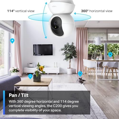 TP-Link Tapo Smart Pan/Tilt Indoor Security Camera, 360° Motion Tracking, 1080p Full HD WiFi Camera for Pet/Baby, Night Vision, 2-Way Audio, 128 GB Local Storage, Works w/Alexa & Google (Tapo C200) - 2