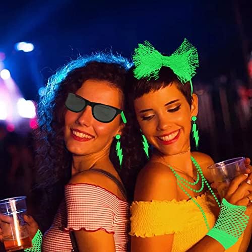 80s Fancy Dress Costumes Accessories, 1980s Fancy Style Dresses Party Sets & Kits for Women & Kids, Neon Leg Warmers Necklaces Bracelet Fishnet Gloves Lace Bow Headband Earrings Sunglasses