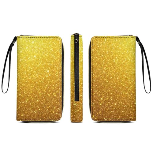 Women's Travel Zipper Purse Fashion Design, Huge Storage Capacity Purse, Cute Decor Wallet, Long PU Wallet With Rope Beautiful Gold Shining Glitter Sparkles Pattern3