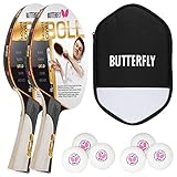 Butterfly Timo Boll Gold 2 x Tischtennisschläger + Cell Case Tischtennishülle + 2 x 3*** ITTF R40+ Tischtennisbälle | Tischtennisschlägerset | Tischtennis Profi Set