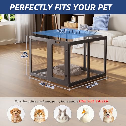 Image of Clear Acrylic Dog Playpen Indoor, Puppy Cat Small Pet Play Pen, Pet Cat Playpen for Rabbits, Dog Fence Crate Kennel Whelping Cage (30 inch, Black, 8 Panel)