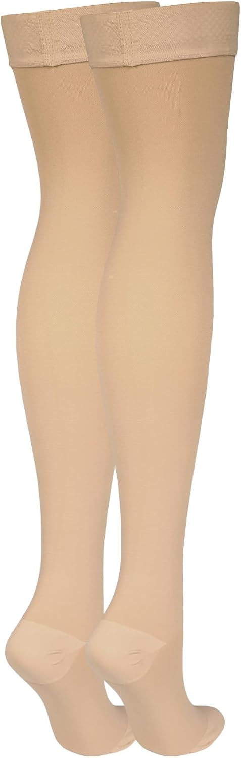 NuVein Medical Compression Stockings, 30-40 mmHg Support, Women & Men Thigh Length Hose, Closed Toe, Beige, Medium - Image 5