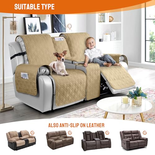 Image of VANSOFY Loveseat Recliner Cover with Console 100% Waterproof Sofa Slipcovers Non-Slip Reclining Couch Cover Split Sofa Covers Furniture Protector for Pets, Dogs(Sand)