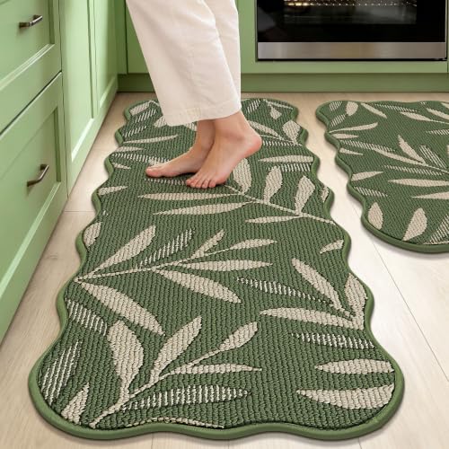 2-Pk JSEI 3D Leaf Scalloped Kitchen Rug Set: 17"x30" + 17"x60" $18, 17"x30" + 17"x48" - image 1