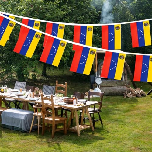 Image of Venezuela Flags Venezuelan String Flag Banners for Patriotic Events Independence Day Sports Bars Inside Outside Decorations 33 Feet 30 Flags