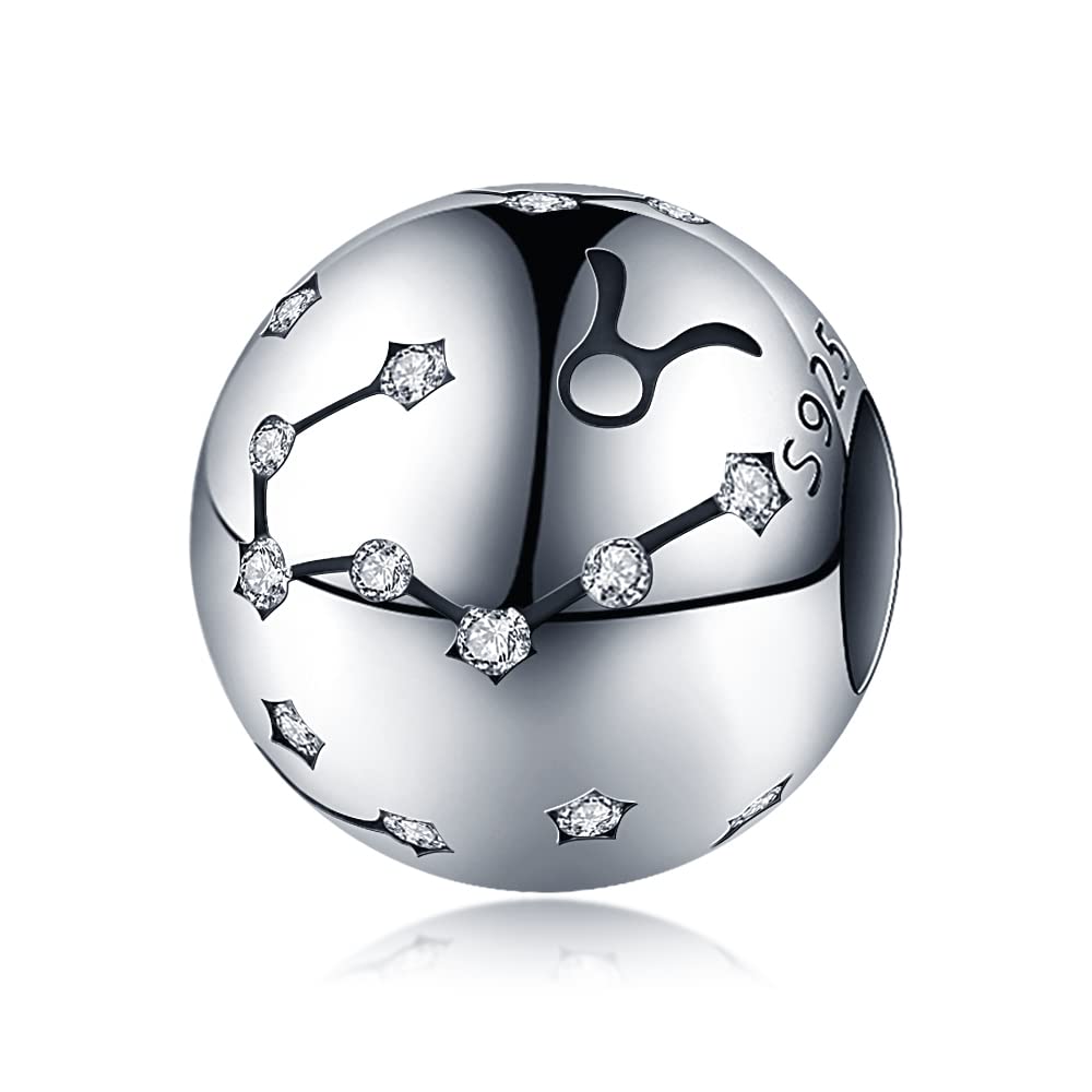 CQWVB Damen Charm Anhänger Sternzeichen für Armband 925 Sterling Silber 12 Sternbilder Charms Beads passend für Pandora Armband, Kompatibel mit Europäischen Halskette für Frauen Mädchen