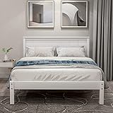 P PURLOVE Twin Size Platform Bed Frame with Headboard, Wood Platform Bed with Slat Support, No Box...