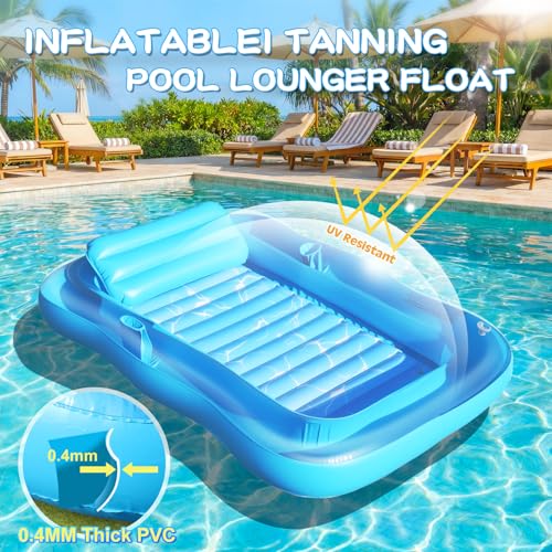 Shinepool Inflatable Tanning Pool Lounger, 71"x48" Tanning Bed Pool Floats w/Pillow & Cup Holders, Thicken Sutan Lounge Float for Adults, Blow Up Sunbathing Floatie Raft for Backyard Lake Water Party - image 5