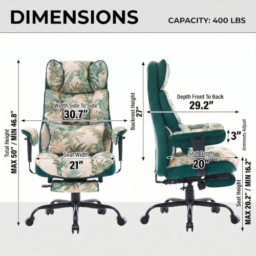 Image of Efomao Watercolor Fabric Executive Office Chair Home Foot Rest, Green