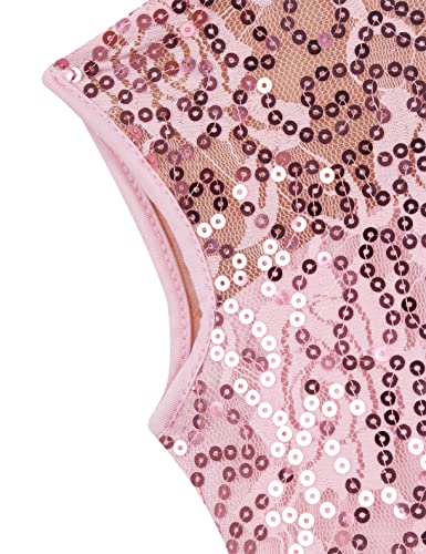 Hularka Kids Girls Sleeveless Irregular Dance Ice Skating Dress Mock Neck Sequins Gymnastics Ballet Dance Leotard Dress Pink 14 Years #TOP5