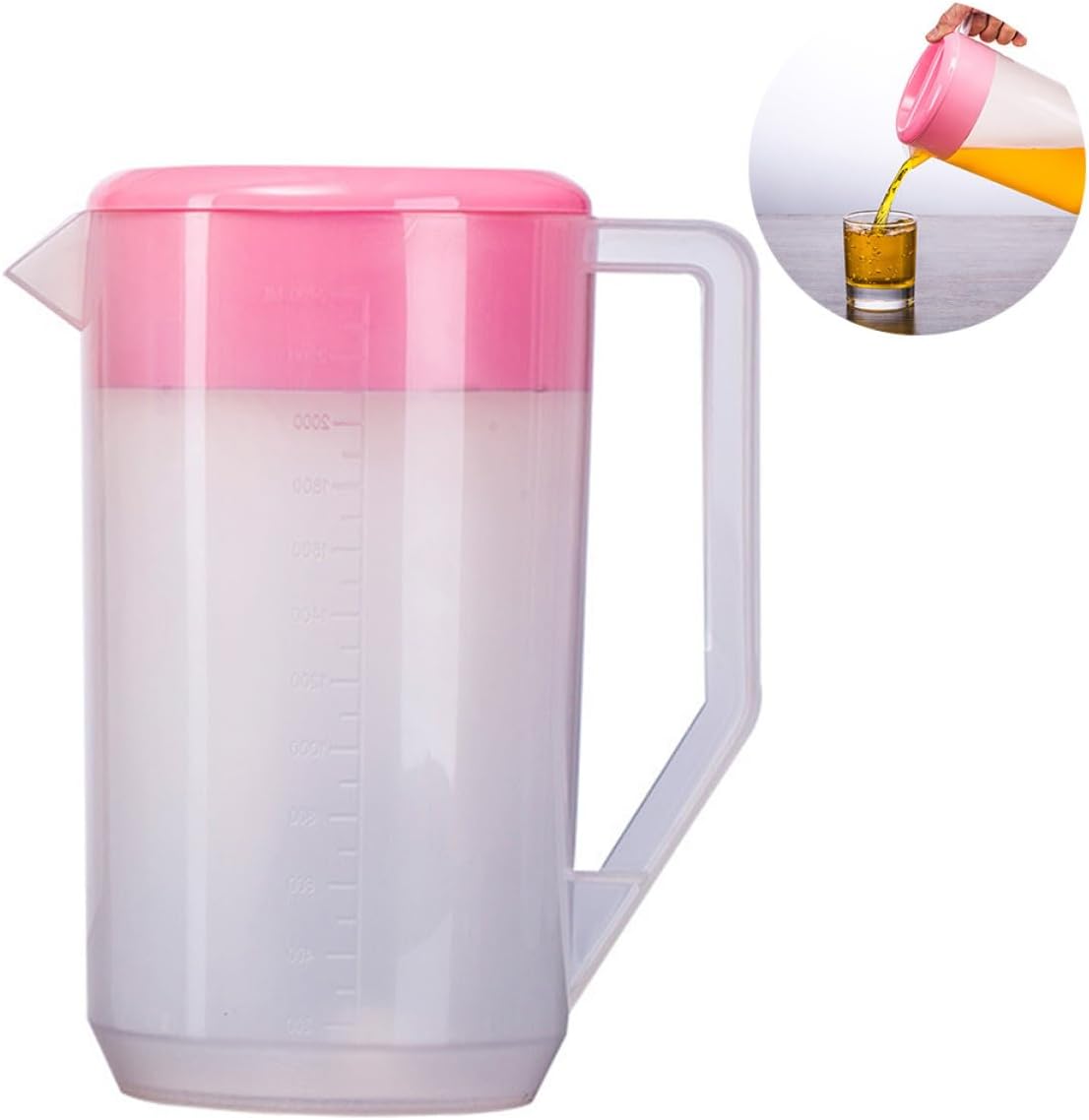 Large 4000ml Plastic Beverage Pitcher with Lid and Measurement Markings, Heat-resistant Cold Water Kettle for Iced Tea, Juice, and Lemonade, Pink Cover Suitable for Parties