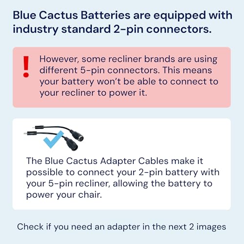 Image of Blue Cactus 2 to 5-pin Adapter Cables for Recliner Battery Pack, 2-Pack | Connects Battery to Major Recliner Brands - 1pc 2-pin to 5-pin - 1pc DIN 45322: 5-pin to 2-pin - Compatible with La-Z-Boy