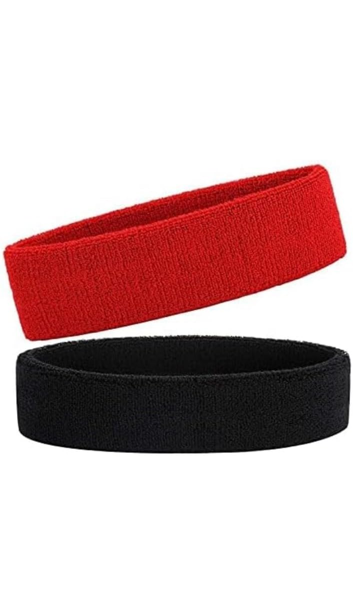 Moisture Wicking and Non-Slip Exercise Workout Cotton Headband for Men and Women (Color Black & Blue | Pack of 2)-image-8
