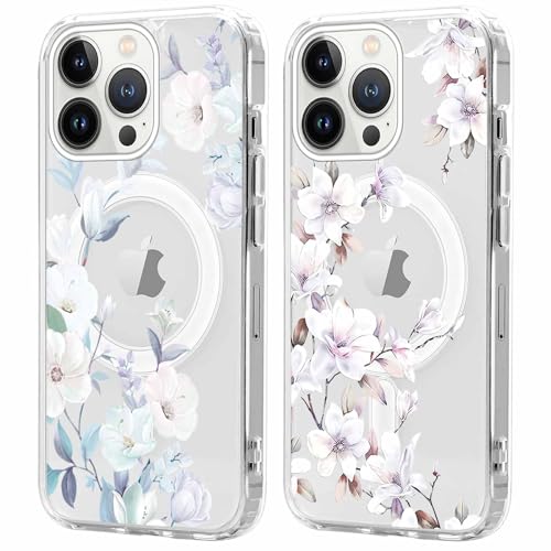 2 Pezzi Cover Magnetica per iPhone 13 Pro Aesthetic Disegni Trasparente Custodia Compatibile con MagSafe Antiurto Bumper Protettiva Case per 13 Proï¼ÅFiore 02 6.1 pollici silicone tpu