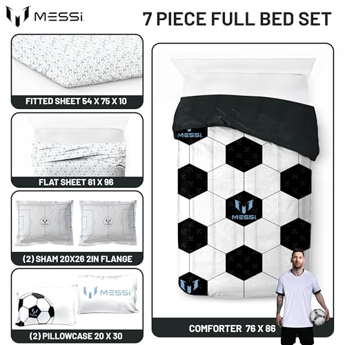 Image of Jay Franco Kids Comforter Set Includes Sheets and Pillow Cover - Soft and Cozy Bed Set for Stylish Room Decor, White - Messi, 7 Piece Full