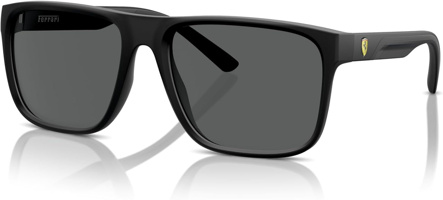 Scuderia Ferrari mens Sporty Elegance With Matte Black Square Frames and Polarized Grey Lenses Square Sunglasses