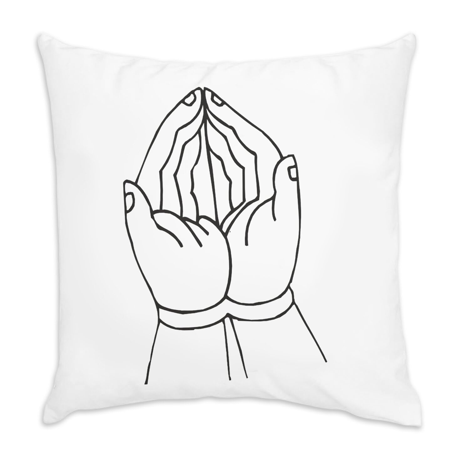 Coussin en velours blanc 40x40cm imprimé mains en prière avec garnissage inclus