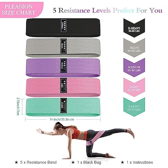 Fabric Resistance Bands for Working Out, 5 Levels Booty Bands for Women Men, Cloth Workout Bands Resistance Loop Exercise Bands for Legs Butt at Home Fitness, Yoga, Pilates