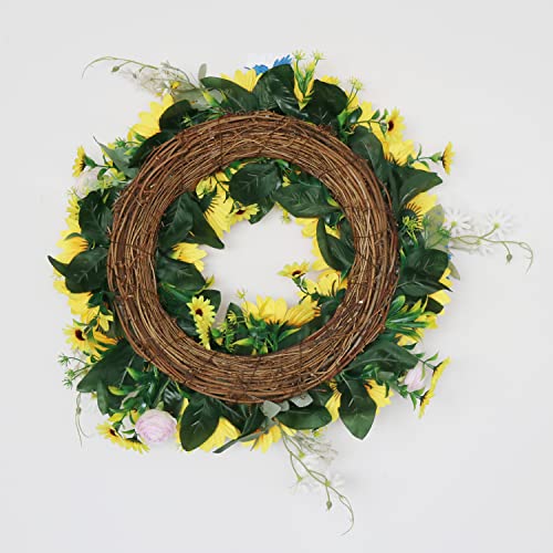 Kinbedy 20 Inch Artificial Eucalyptus Wreath Green Leaf Wreath For Festival Front Door Wall Festival Window Farmhouse Decor (Yellow Sunflower, 18In) #TOP7