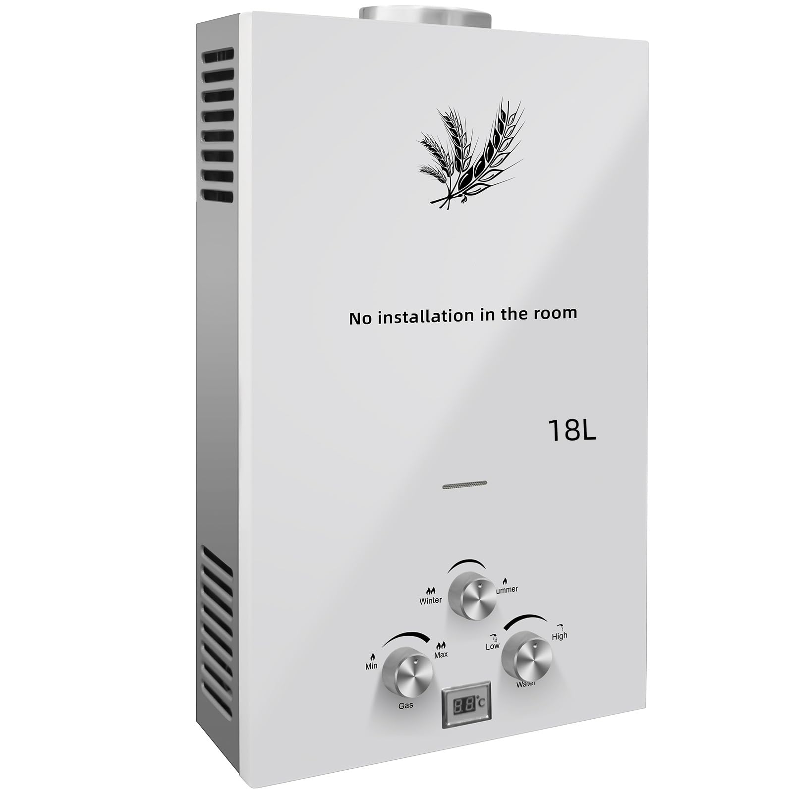 18L Chauffe Eau Gaz,36KW,18L/min,Instantané Chauffe Bain à Gaz Propane ou Butane,Blanc,Chaudière Instantanée à GPL avec Mode Hiver et Mode été pour Maison Camping Caravane