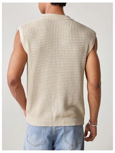 SHENHE Men's Button Front Collared Crochet Sweater Vest Sleeveless Fitted Pullover Sweater2