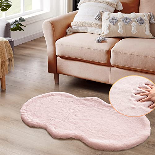 Pink Fuzzy Washable Furry Area Rugs for Living Room Faux Rabbit Fur Nursery Rug for Bedroom 2x4 Runner Rug