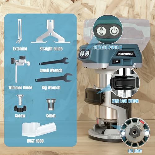 Image of KEENTECH Brushless Cordless Compact Router, Fits Makita 18V Batteries, 6-Speed 1000W Fixed-Base Wood Router for Woodworking (Bare Tool, No Battery)
