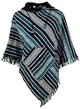 Guru-Shop, Poncho Hippie Chic, Poncho Andino con Frange, Blu, Cotone, Dimensione Indumenti:One Size, Giacche, Cardigan e Poncho