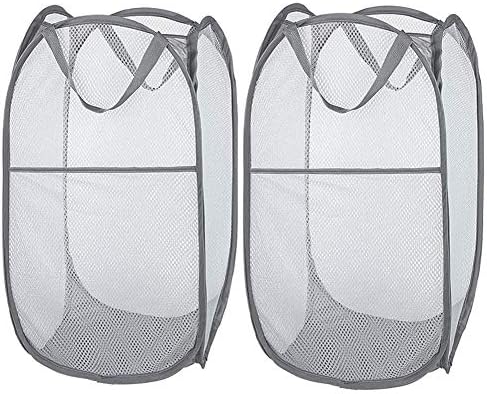 Larpur 2 Pack Popup Mesh Laundry Baskets, Collapsible and Portable Clothes Washing Laundry Hampers with Reinforced Carry Handles for Home, Travel, College Dorm