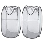 Larpur 2 Pcs Popup Mesh Laundry Baskets, Collapsible and Portable Clothes Washing Laundry Hampers with Reinforced Carry Handles, Gray Clothes Hamper for Home, Travel, College Dorm
