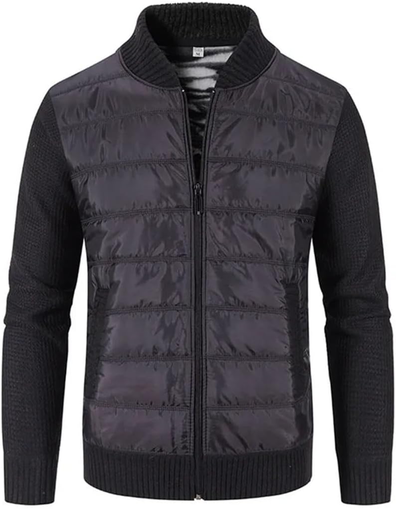 Men Knitting Slim Warm Sweater Cardigan Jacket Patchwork Zipper Knitwear