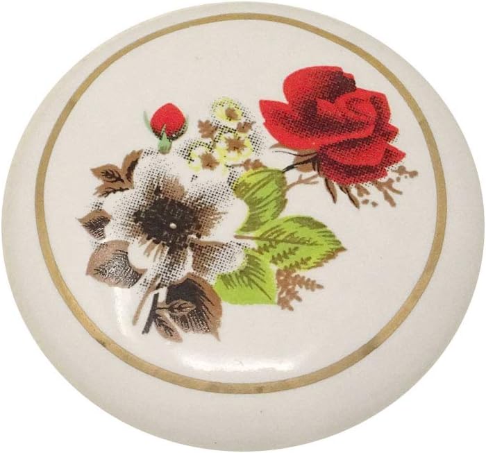 yueton 6Pcs 1-1/2 inch Hand Painted Ceramic Knobs Kitchen Cabinet Retro Vintage Door Drawer Handles Pulls for Dresser Cupboard Wardrobe (Red Rose)