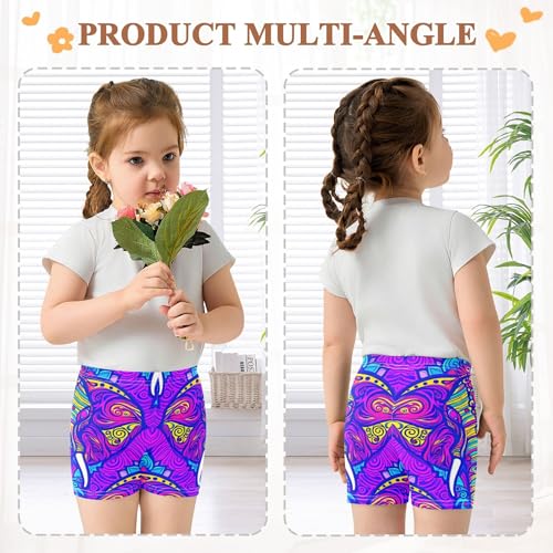 Toddler Girls Biker Shorts Cotton Under Dress Shorts Funny Psychedelic Ethnic Elephant Purple Dance Clothes 4t3