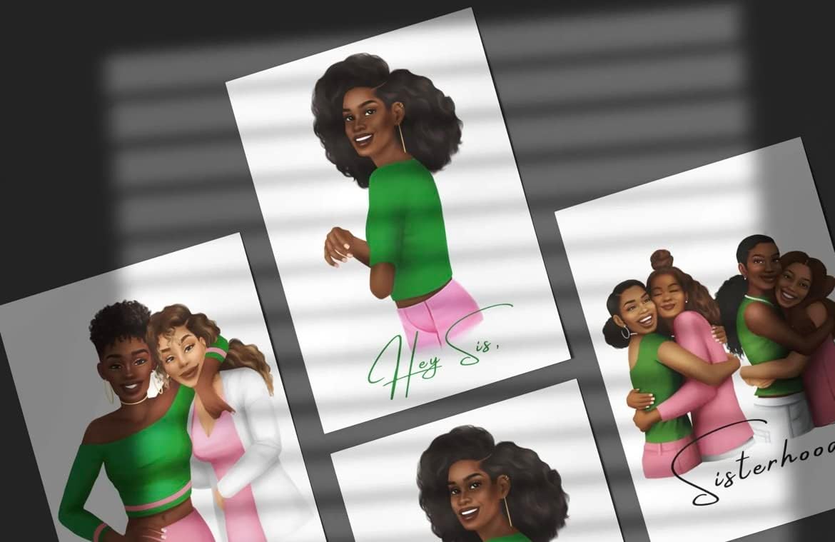 Sisterhood Sorority Greeting Cards - Box of 12 Cards With Envelopes (Pink & Green)