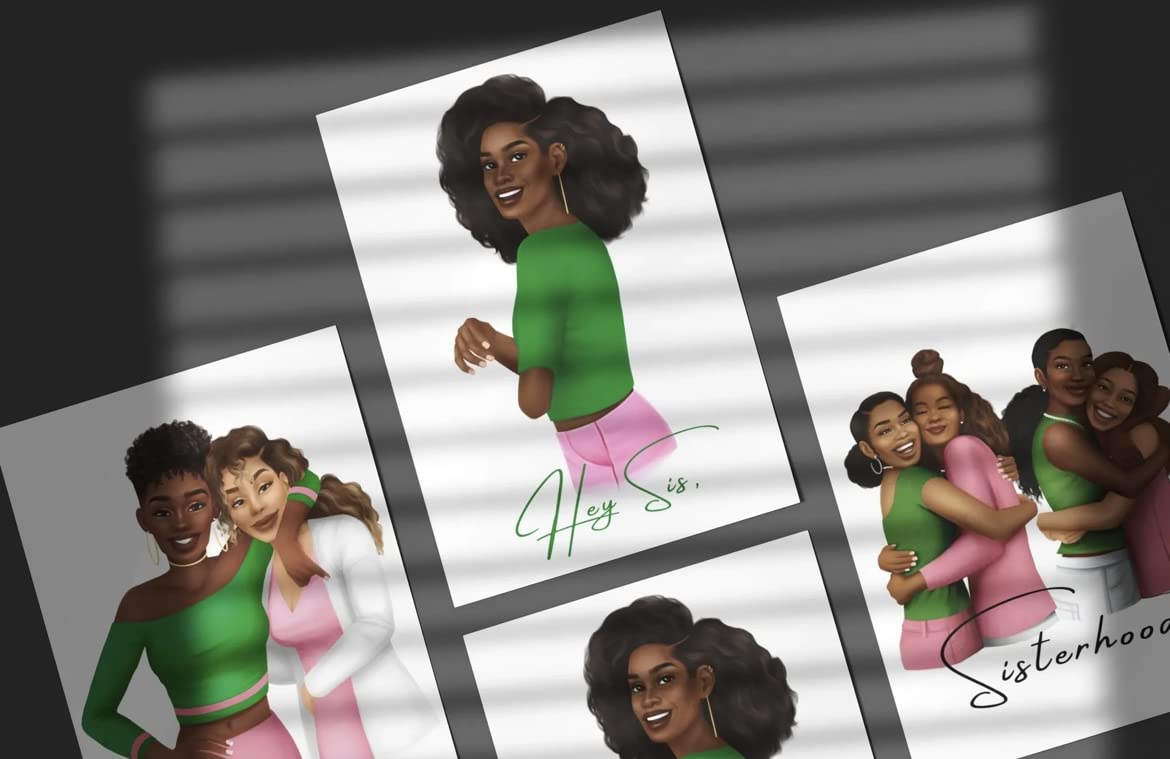 Sisterhood Sorority Greeting Cards - Box of 12 Cards With Envelopes (Pink & Green)