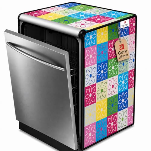 Image of Waterproof Dishwasher Cover for 12 to 15 Place Setting | Suitable with Bosch, LG, IFB, Hafele, Faber & More | Dustproof Appliance Protector Zip Cover Universal Fit-(63X63X88cms Design 14)