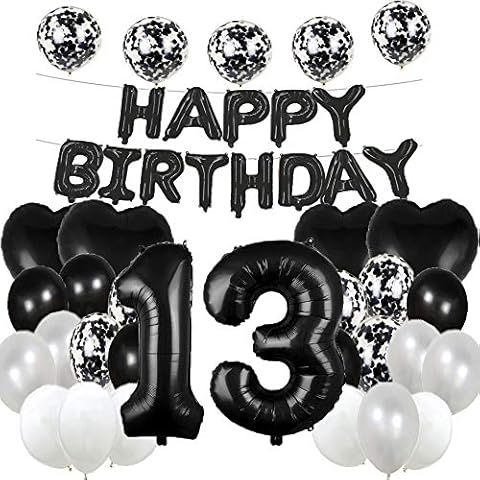 Sweet 13th Birthday Balloon 13th Birthday Decorations Happy 13th Birthday Party Supplies Black Number 13 Foil Mylar Balloons Latex Balloon Gifts for Girls,Boys,Women,Men Cover