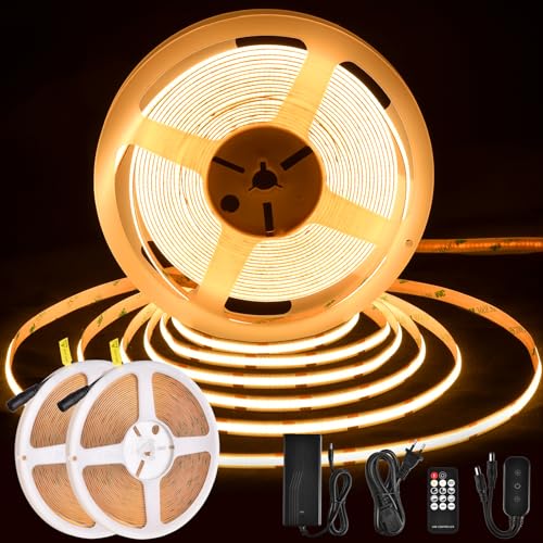 Tira LED COB 20m, Tiras LED Regulable con Mando y Fuente de Alime...