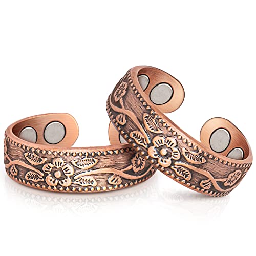 Magnetic Copper Rings for Women Magnetic Rings 3500 Gauss Magnetic Lymph Detox Magnetic Ring-100% Solid Pure Copper Jewelry Gift (2PCS)