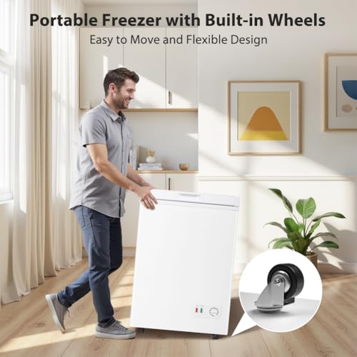 Image of 4.2 Cu.Ft Small Deep Freezer, Chest Freezer with Removable Basket, 7-Temp Adjustable Deep Freezer, Ultra Quiet, Energy Saving,Compact Freezer for Apartment, Home, Office, Garage White