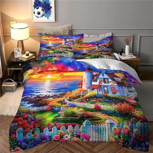 Housse de couette Le Phare anti-plis en microfibre avec zip lit double