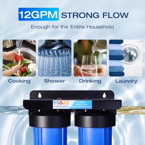 Image of H&G Lifestyles Whole House Water Softener and Filtration System 10 inch x 4.5 inch | 2 Stage Water Softener & Filter, Calcium Inhibitor Filter, Anti-Scale Cation Ion Exchange, Remove Rust Chlorine Heavy Metal