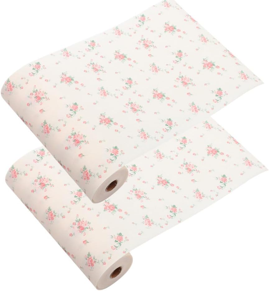 Shelf Liners for cabinets, Drawer Liners,Shelf Liners for Kitchen Cabinets, 2 Roll 30cmx5m Rose Flower Printed Non-Adhesive Drawer Liner Cupboard