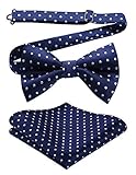 Blue Bow Ties for Men Polka Dots Pre-Tie Bow Tie and Pocket Square Bowtie Formal Tuxedo Wedding...