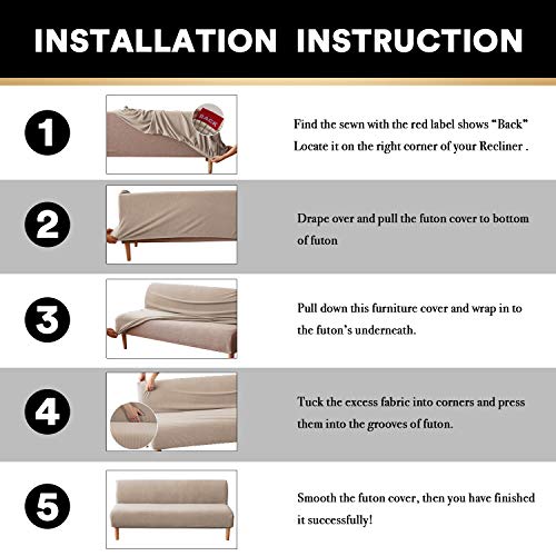 Stretch Armless Futon Cover Futon Slipcover Full Queen Size Futon Couch Cover Futon Sofa Cover Futon Bed Cover Furniture Protector With Elastic Bottom, Checked Pattern Jacquard (Futon, Sand) #TOP5