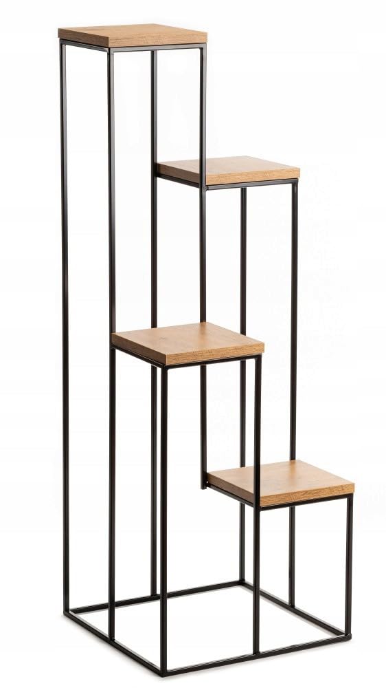 4 Etagen Blumentreppe Metall - Pflanzentreppe 110 cm Hoch - Blumenregal mit MDF-Platten in Eichenoptik - Solider Blumenständer für die Innendekoration