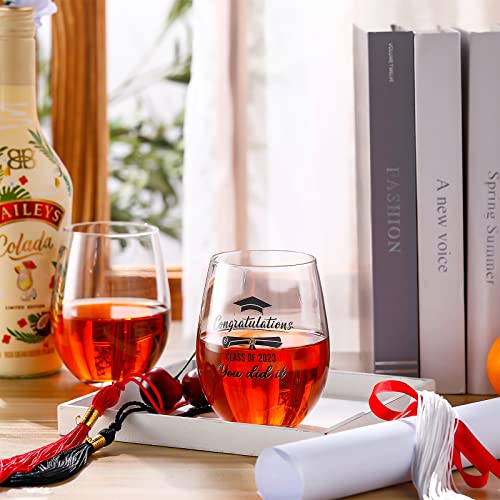 Patelai 2 Pieces Graduation Inspirational Gift, Congratulations Class Of 2023 You Did It, 17 Oz Stemless Wine Glass For Him Her High School University Graduate College Grad Mastering Degree #TOP6