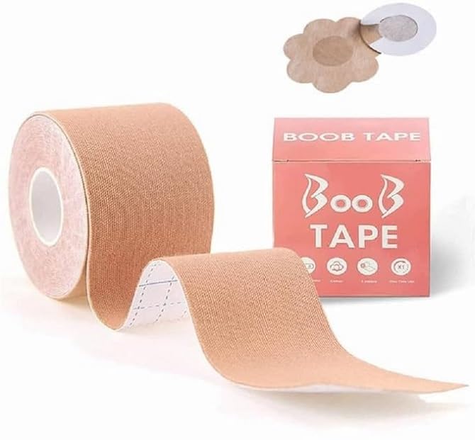 Breast Lift Tape with Nipple Covers for Women | Invisible Fabric Body Tape for Push-Up Support & Contouring | Skin-Friendly Adhesive Dress for Backless, Strapless Beige-image-32