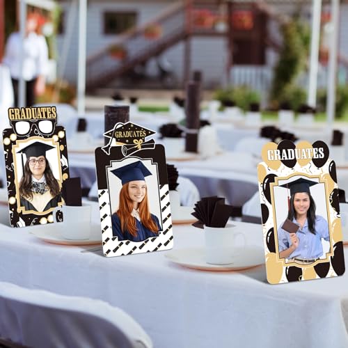 Vercraft 48 Pack Graduation Paper Picture Frames with Easel Paper Photo Frames 4x6 Graduation Party Photo Display Cardboard Party Centerpieces for School DIY Projects Art Crafts, Black, White and Gold